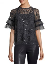 Constellation Short-Sleeve Sequin Tulle Top by Needle & Thread at Neiman Marcus